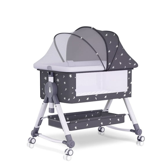 KFeng Baby Bassinet with Changing Table & Wheel,Adjustable Height for 0-36 Months,Gray Star