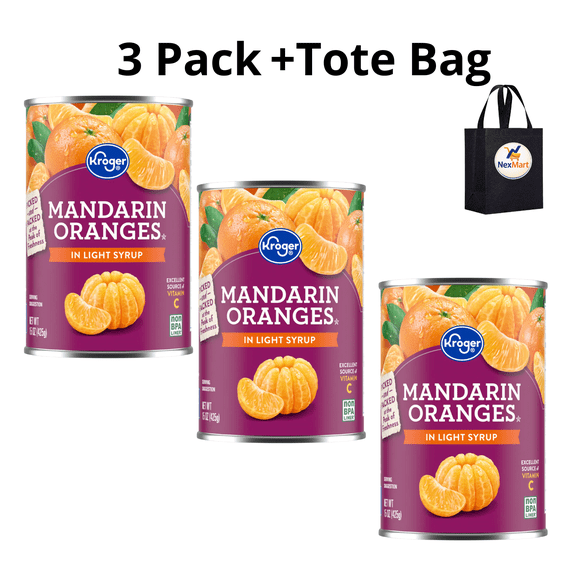 KG Canned Mandarin Oranges in Light Syrup 15 oz 3 PK+ Reusable Tote Bag