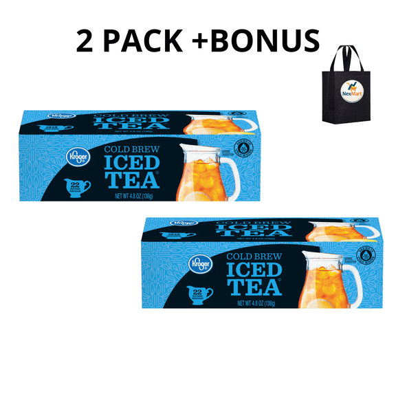 KG Cold Brew Iced Tea Bags Family Size 22 Pitcher Size Bags 4.8 oz (136g) , 2 Pack + Bonus