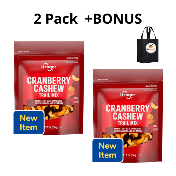 KG Cranberry Cashew Trail Mix Sweet and Tangy with Cranberries, Cashews, Almonds and Golden Raisins, 9 oz , 2 Pack + Bonus