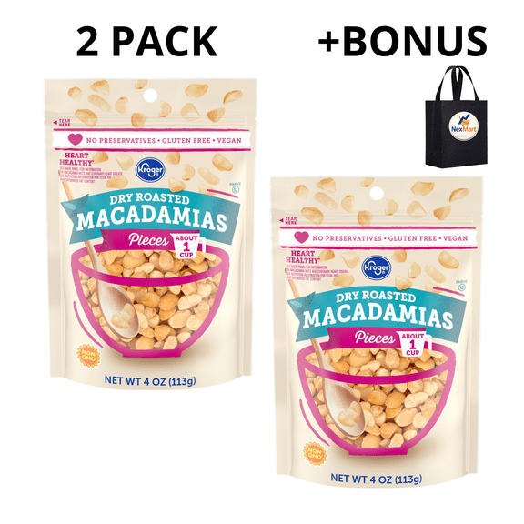 KG Dry Roasted Macadamias Pieces, No Preservatives, Gluten Free, Vegan, Non-GMO, Heart Healthy, 4 oz , 2 Pack + Bonus