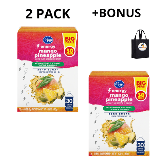 KG Energy Mango Pineapple Drink Mix ,5.29 oz , 2 Boxes of 30 Single Serve Packets + Bonus