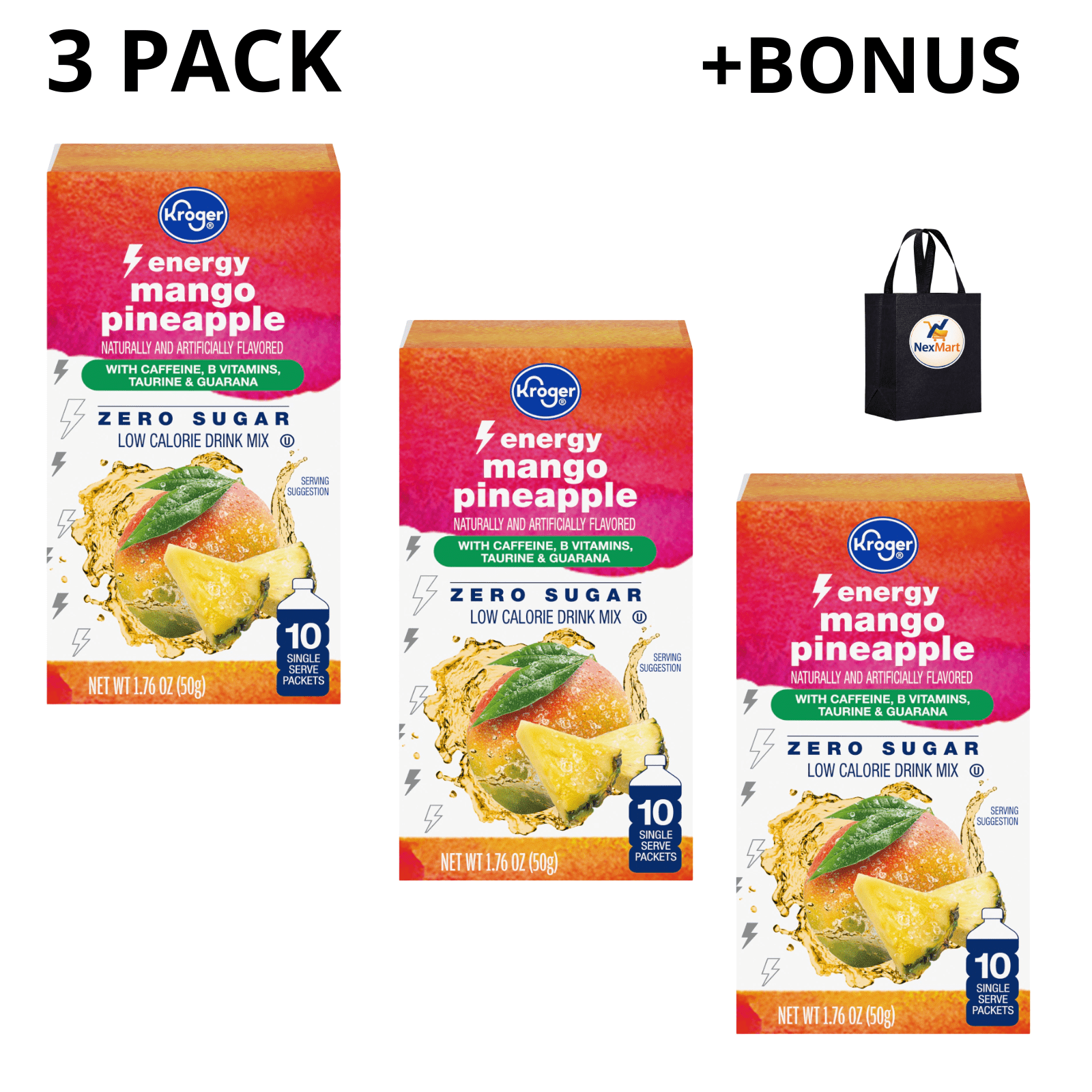 KG Energy Zero Sugar Mango Pineapple Drink Mix 1.76 oz , 3 Pack + Bonus