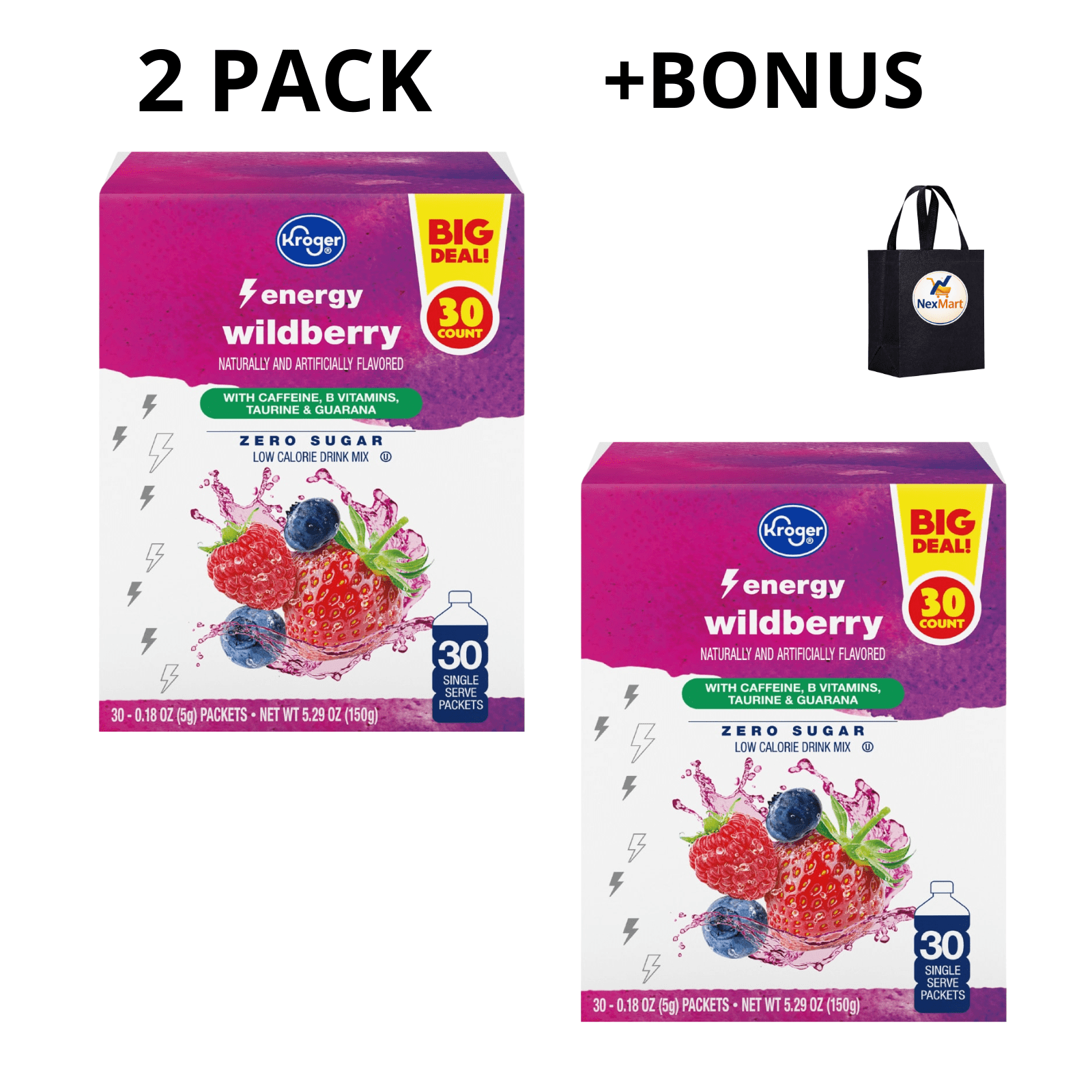 KG Energy Zero Sugar Wildberry Drink Mix  BIG DEAL 5.29 oz , 2 Boxes of 30 Individual Packets + Bonus