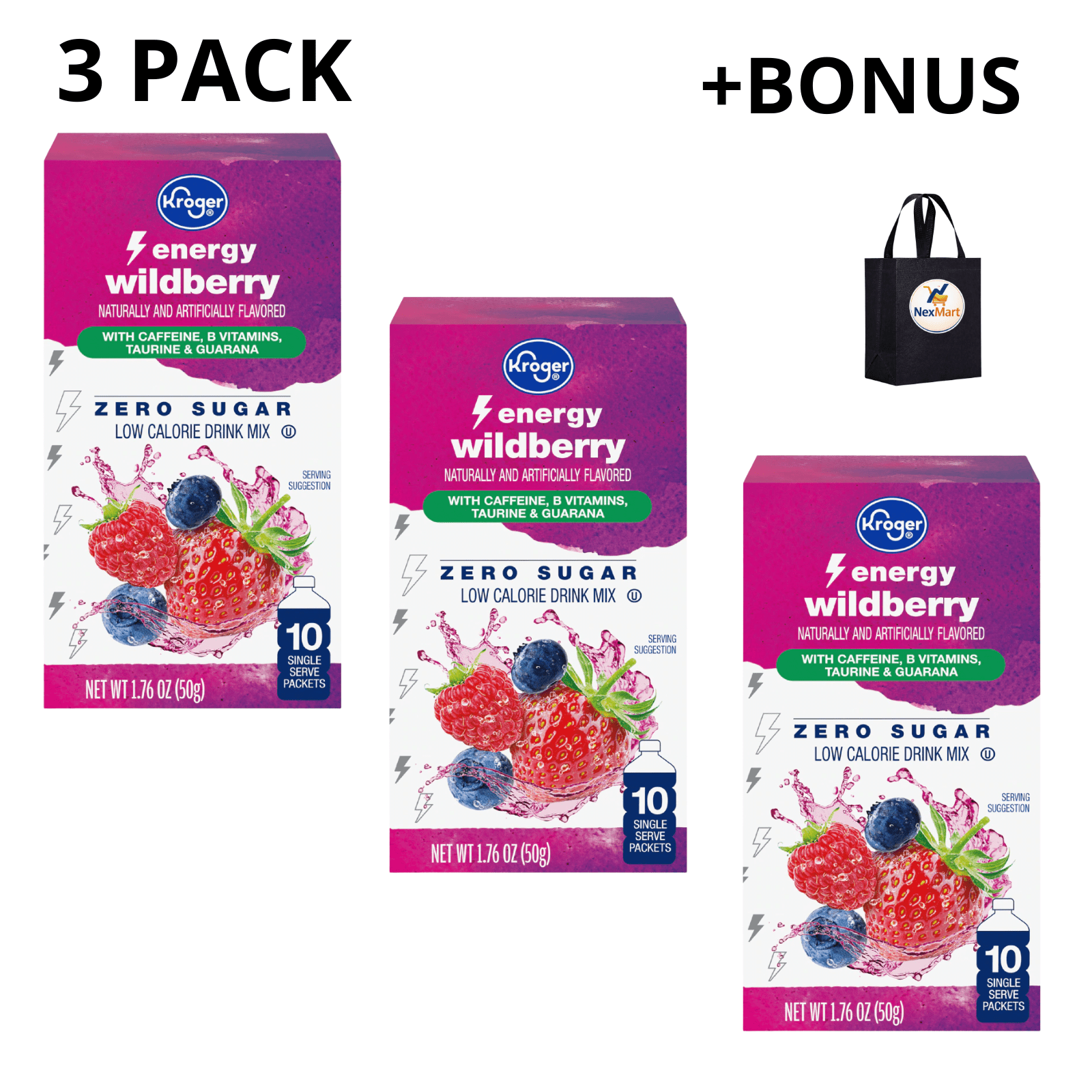 KG Energy Zero Sugar Wildberry Drink Mix Packets 1.76 g , 3 Pack + Bonus