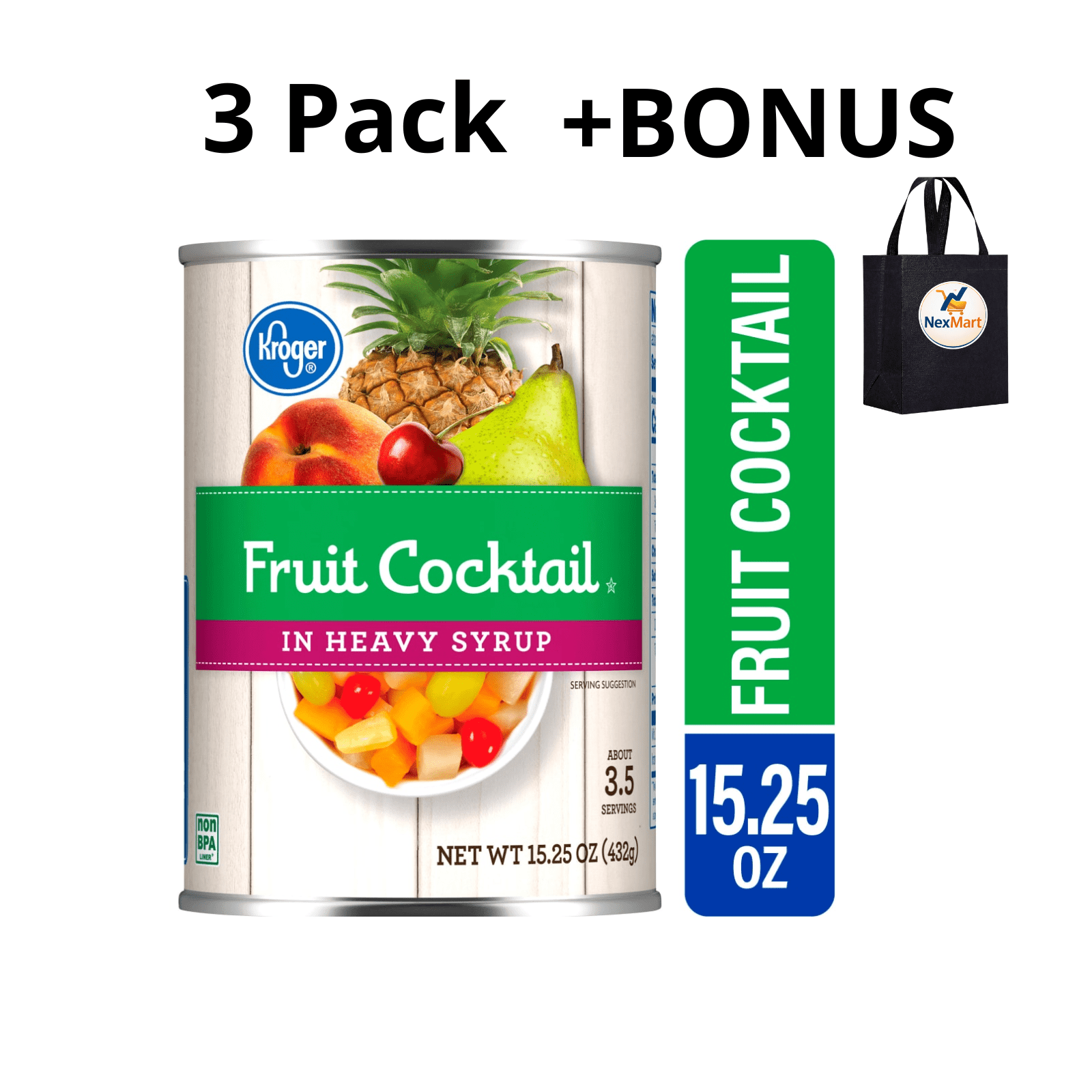 KG Fruit Cocktail Canned in Heavy Syrup 15.25 oz , 3 Pack + Bonus