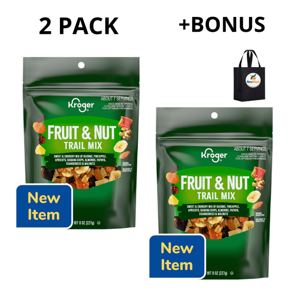 KG Fruit & Nut Trail Mix Sweet & Crunchy 8 Oz , 2 Pack + Bonus