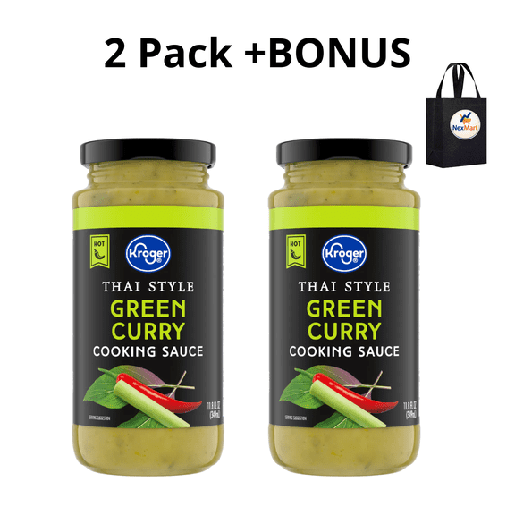 KG Green Curry Thai Style Hot Cooking Sauce , 11.8 oz , 2 Pack + Bonus