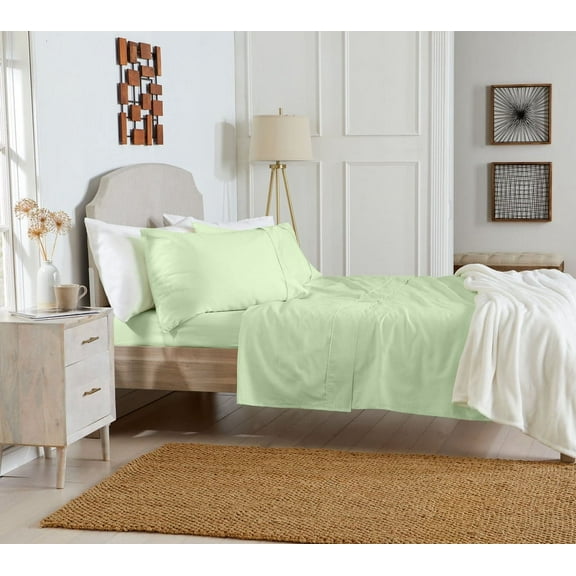 KG Linens Full Sateen Sheet Set 1000 Thread Count 15 Inches Deep Pockets, 4Pc Bedding Set, CELERY