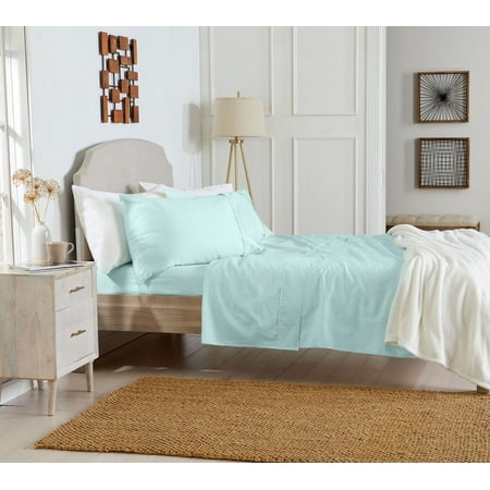KG Linens Queen Sateen Sheet Set 300 Thread Count 15 Inches Deep Pockets, 4Pc Bedding Set, OCEAN BREEZE