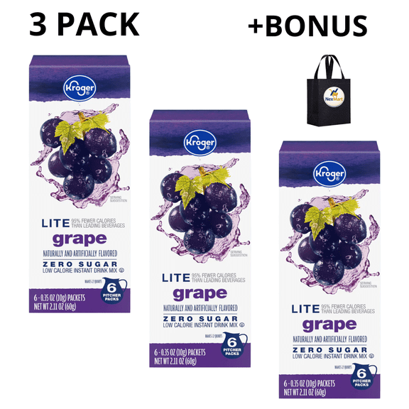 KG Lite Zero Sugar Grape Instant Drink Mix Packets , 3 Pack  + Bonus
