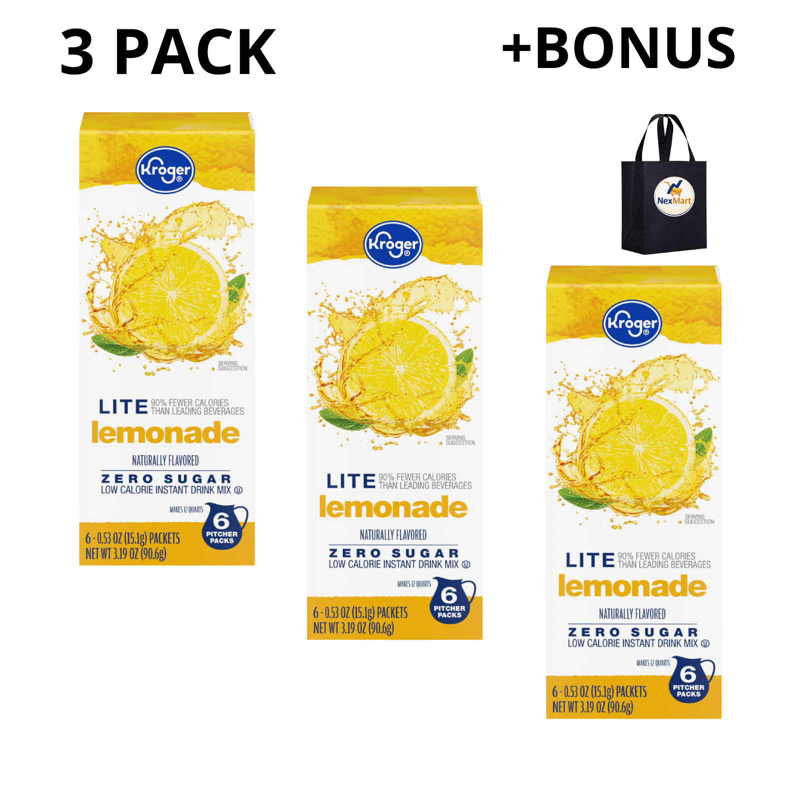 KG Lite Zero Sugar Lemonade Instant Drink Mix Packets , 3.19 oz 3 Pack + Bonus