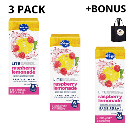 KG Lite Zero Sugar Raspberry Lemonade Instant Drink Mix Packets 1.98 oz, 3 Pack + Bonus