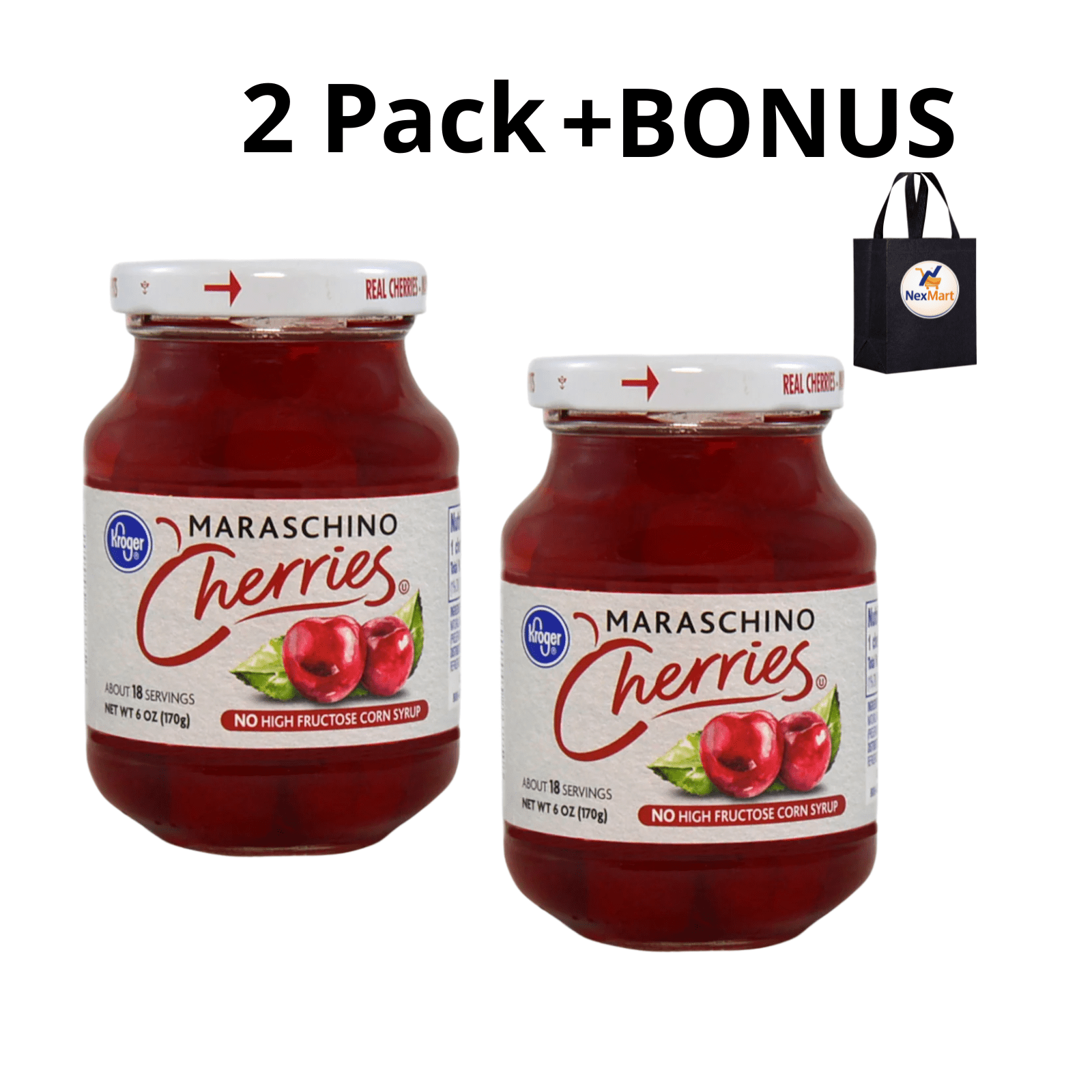 KG  Maraschino Cherries, 6oz , 2 Pack + Bonus