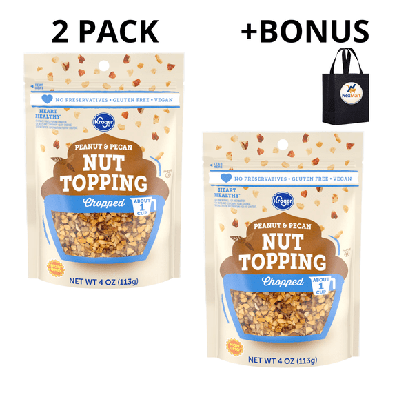 KG Peanut and Pecan Chopped Nut Topping, Gluten Free, Vegan, 4 oz , 2 Pack + Bonus