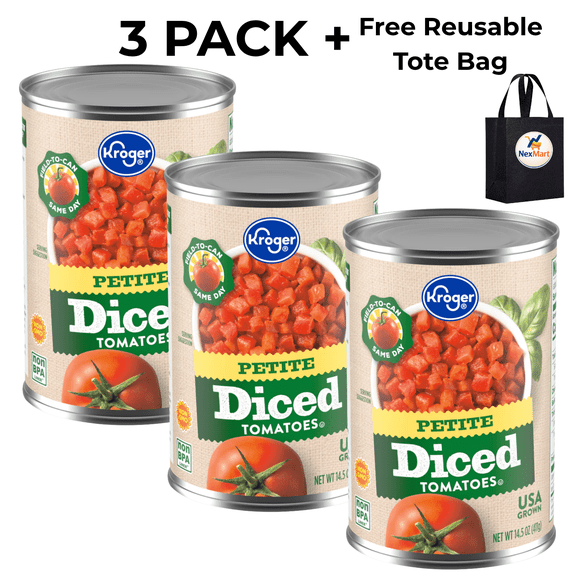 KG Petite Diced Tomatoes 14.5 oz 3 PK+ Reusable Tote Bag