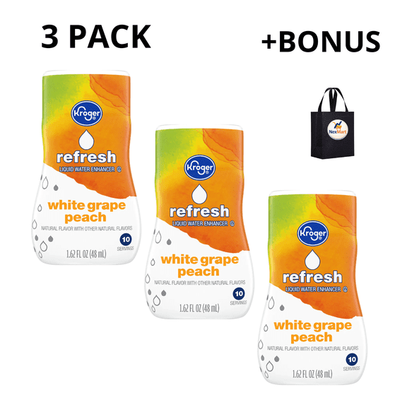 KG Refresh Liquid Water Enhancer White Grape Peach Flavor 1.62 FL OZ , 3 Pack + Bonus