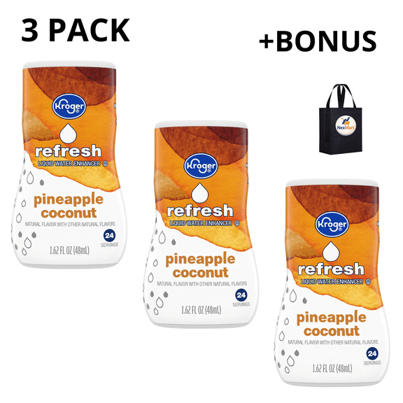 KG Refresh Pineapple Coconut Water Enhancer Bottle ,1.62 oz , 3 Pack + Bonus