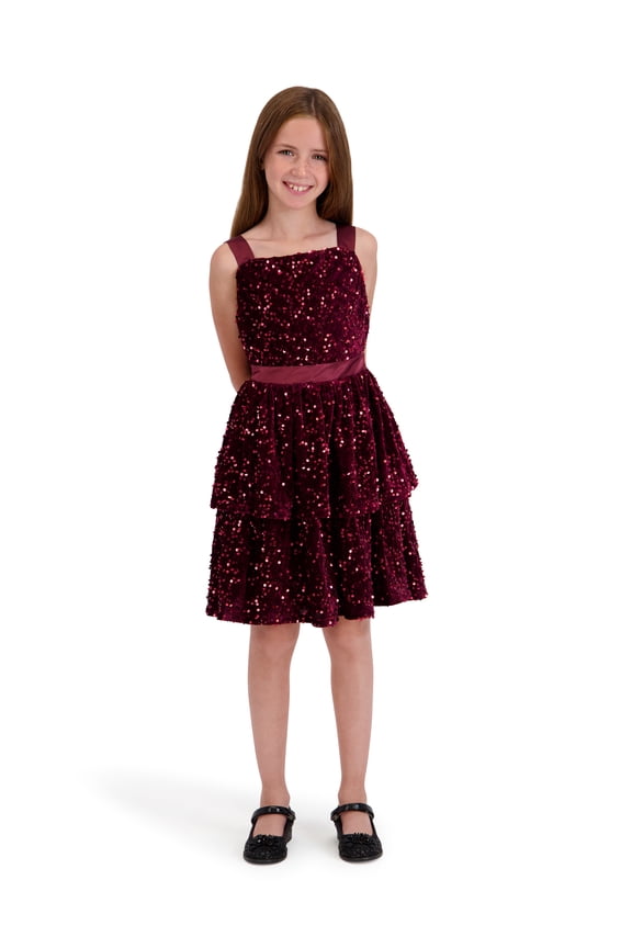 Sequin Velvet Sleeveless Dress, Sizes 4-16