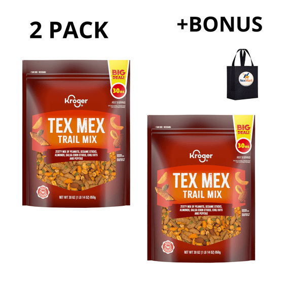 KG Tex Mex Trail Mix Zesty Mix of Peanuts, Sesame Sticks, Almonds, Salsa Corn Sticks, Chili Bits and Pepitas 30 oz , 2 Pack + Bonus
