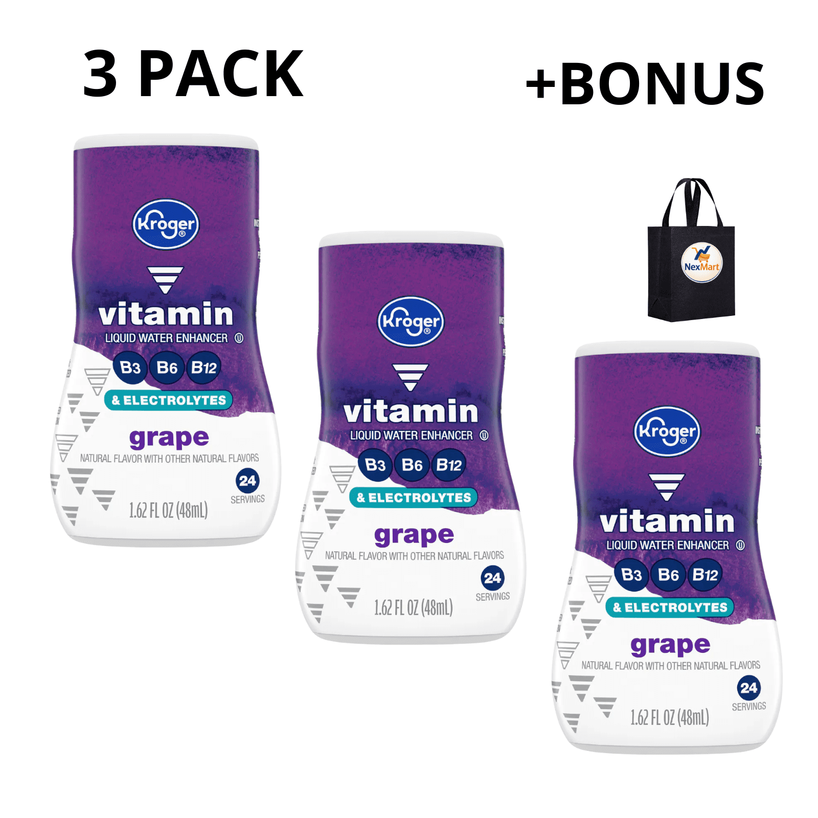KG Vitamin Liquid Water Enhancer, Grape, B3 B6 B12 Electrolytes, 24 Servings, 1.62 FL OZ , 3 Pack + Bonus