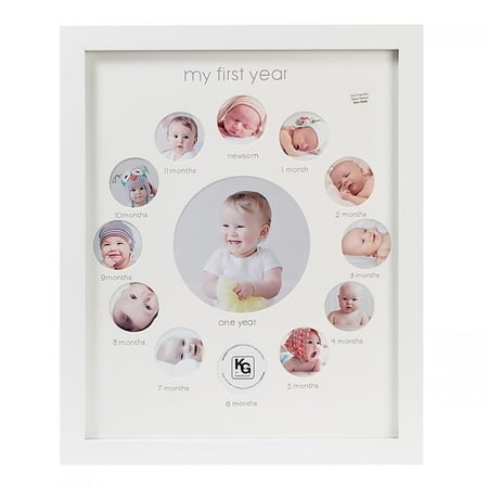 KG White Photo Collage Frame - Display 1-5"x7" & 12-2.5"x2.5" Round Pictures