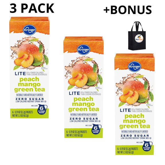 KG Zero Sugar Peach Mango Green Tea Drink Mix , 2.30 oz 3 Pack + Bonus