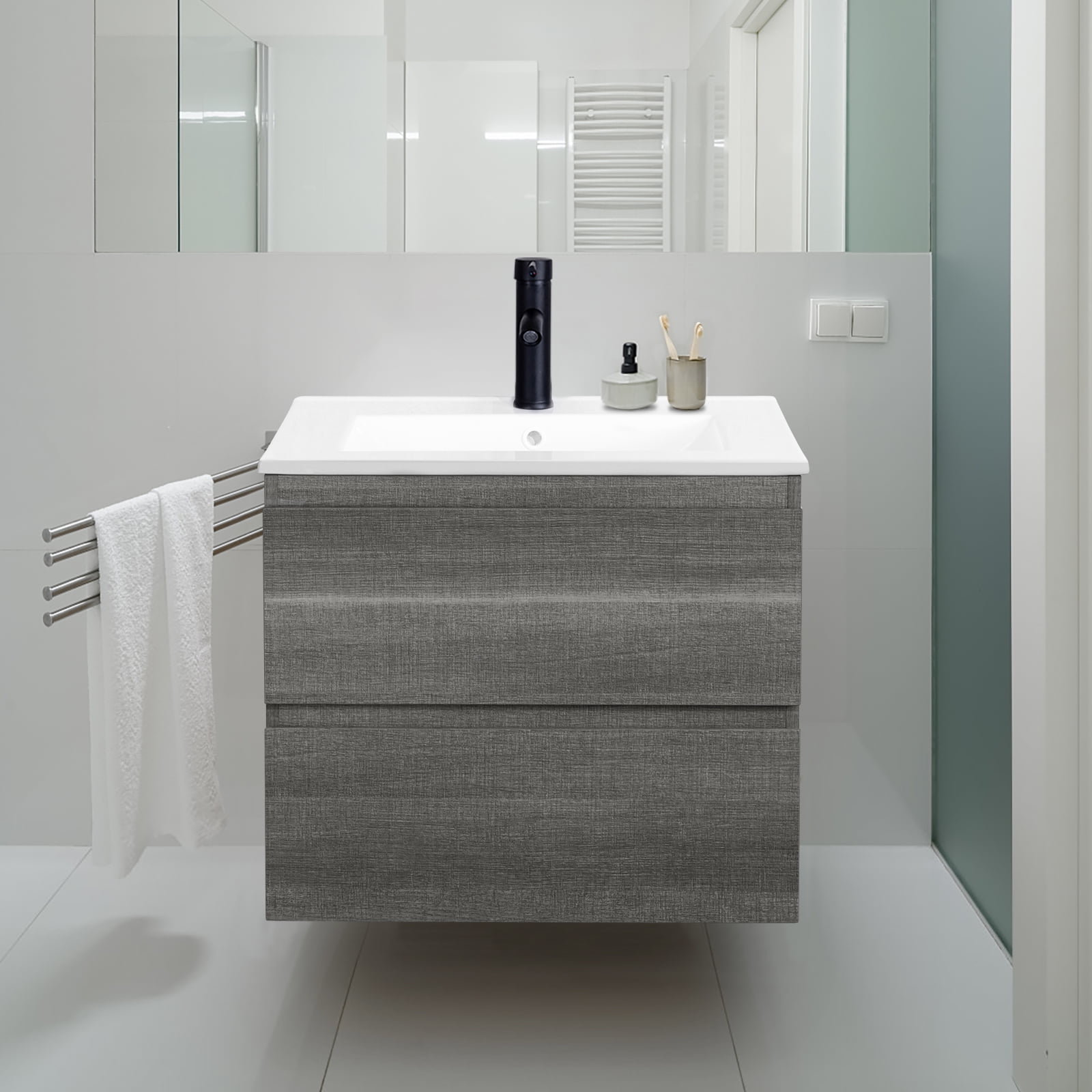 KGAR 24 inch Bathroom Vanity with Sink Mordern Floating Bathroom Cabinet Wall Mounted Vanity Grey