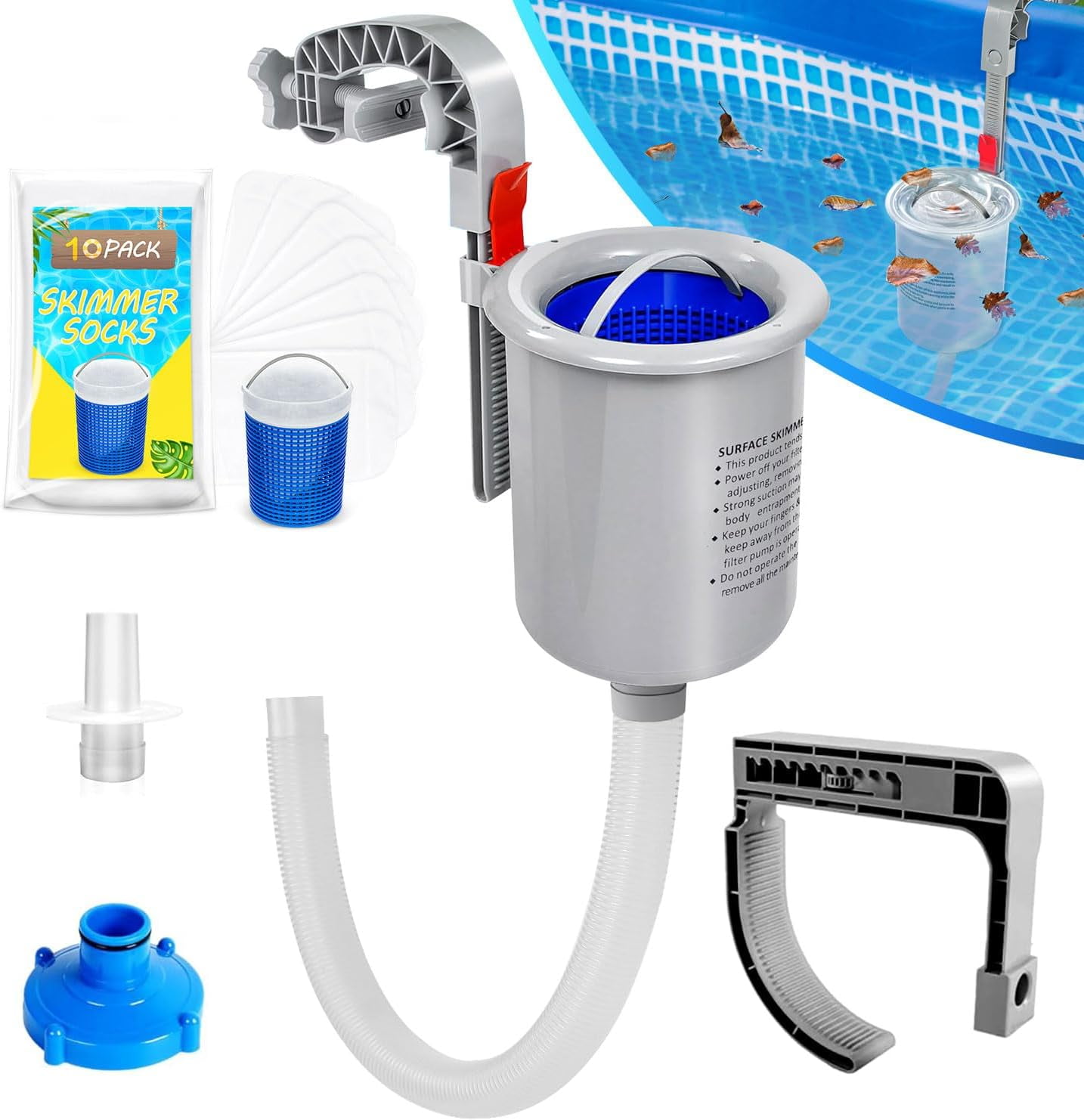 KGC Automatic Above Ground Pool Surface Skimmer 2 Ways Wall Mount for Attach to Inflatable Collars, Tubular & Metal Frame Pool Structures, Skim Debris Pool Maintenance Cleaner
