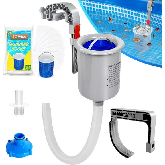 KGC Automatic Above Ground Pool Surface Skimmer 2 Ways Wall Mount for Attach to Inflatable Collars, Tubular & Metal Frame Pool Structures, Skim Debris Pool Maintenance Cleaner