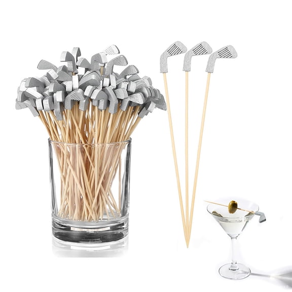 KGJQ 100 Pcs Golf Cocktail Picks, Fancy Toothpicks for Appetizers, Wooden Fruit Skewers Bamboo Food Sticks for Sandwich, Golf Themed Party Decorations Supplies Drinks Decor Charcuterie Accessories