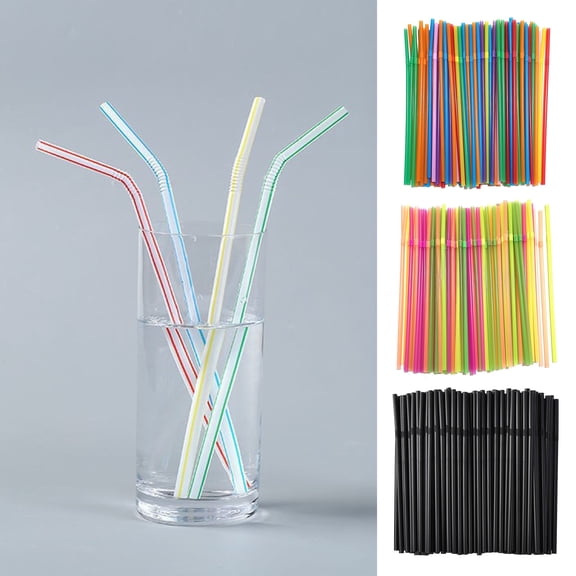 KGJQ 100PCS Disposable Straws, Colorful Bendable And Straight Straws, Food-Grade PP Safe Drinking Straws for Milk Tea Juice Drinks Party Use