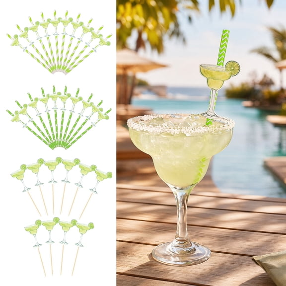 KGJQ 10Pcs Cocktail Paper Straws, Margarita Drink Straws with Lime Decoration, Disposable Fruit Picks for Cake And Party