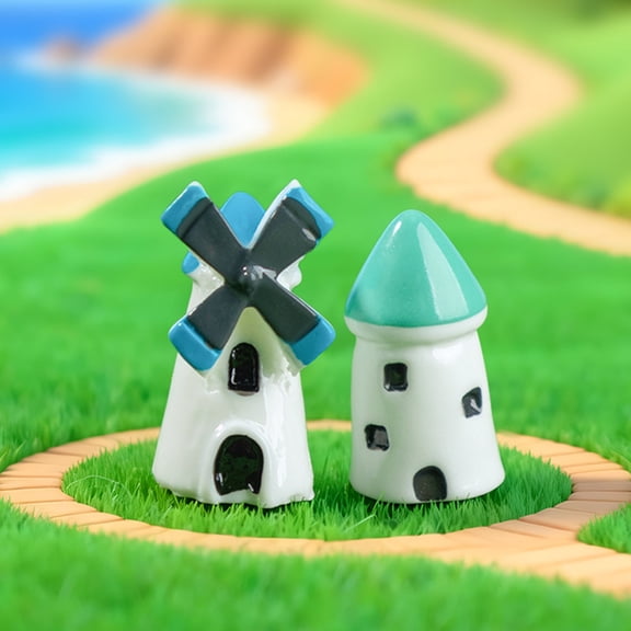 KGJQ 2 Pcs Mini Windmill Lighthouse Figurine Tiny Lighthouse Resin Model for Micro Landscape DIY Dollhouse Accessories Bonsai Planter Pots Crafts