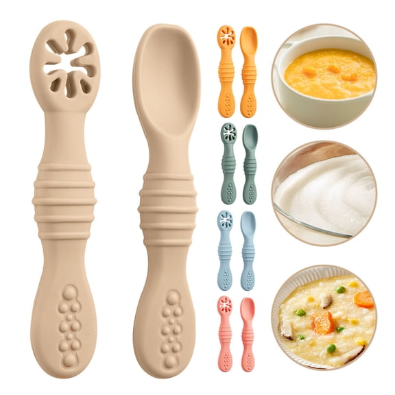 KGJQ 2Pcs Silicone Baby Spoon, Soft Toddler Training Spoon for Puree Fruit Puree, Non-Slip Handle Infant Feeding Spoon for Self Feeding, Baby Led Weaning Supplies