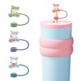 thumbnail image 1 of KGJQ 2Pcs Silicone Straw Cap 10mm Inner Diameter Bear Design Straw Cover Dust-Proof Straw Protector for Cups And Bottles Reusable Drink Lid Stopper, 1 of 8