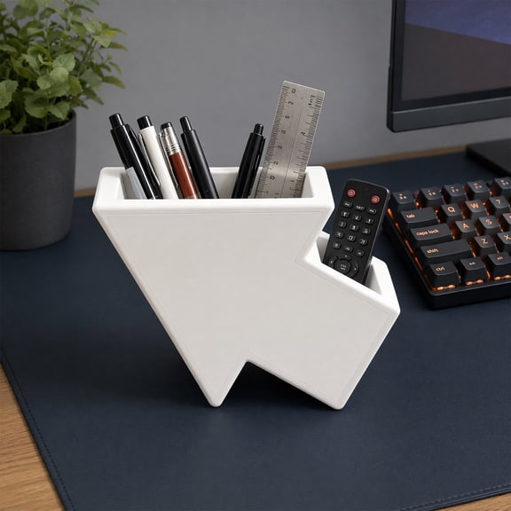 KGJQ 3D Printed Arrow Desk Organizer, 2 Compartments Remote Control Pen Holder, Arrow Shape Desk Decoration for Home Office