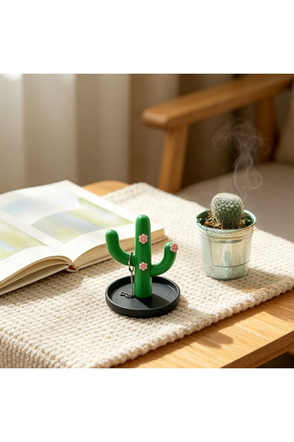 3D Printed Cactus Jewelry Holder, Desktop Jewelry Organizer, Jewelry Display Rack with Cute Pink Flower Design for Rings Earrings Bracelets Necklace, Jewelry Storage Tray Ornament