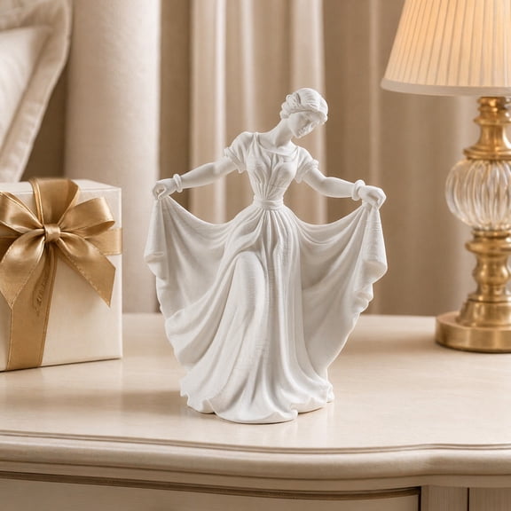 KGJQ 3D Printed Dancer Figurine, Elegant Dance Girl Statue with Flowing Dress, Aesthetic PLA Art Sculpture for Home Decor, Modern Minimalist Desk Ornament for Living Room, Study, Office