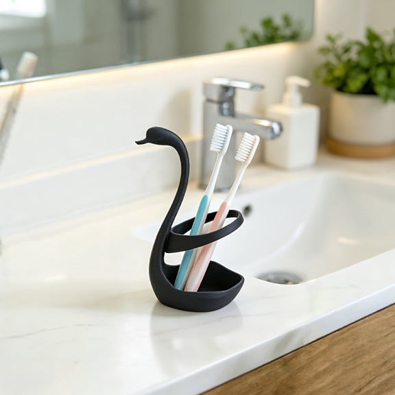 KGJQ 3D Printed Elegant Swan Storage Rack with Ventilation And Draining Base, Multi-Purpose Toothbrush Holder Pen Organizer Cutlery Stand for Bathroom Kitchen Decor