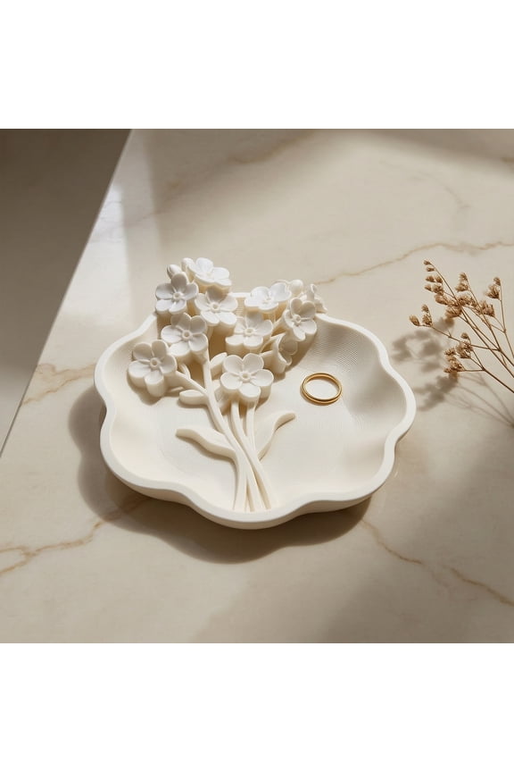 3D Printed Floral Jewelry Tray with Wavy Edge, Carving Flower Earrings Necklace Ring Dish Tray, Decorative Keys Trinkets Holder Organizer Tray