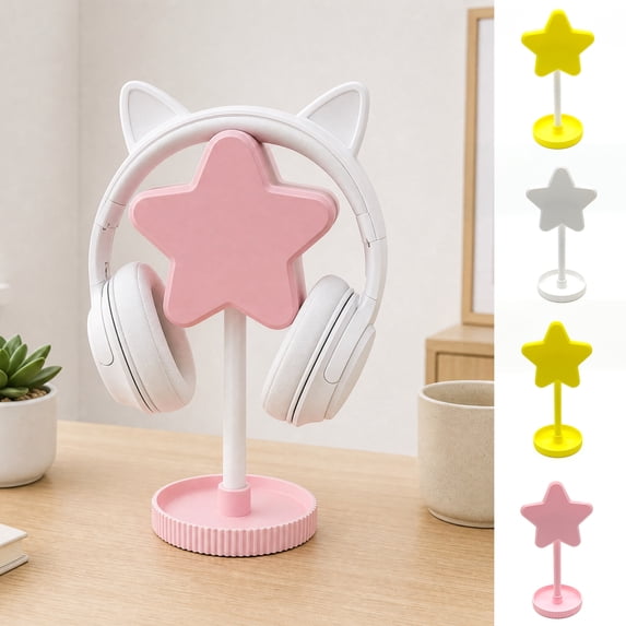 KGJQ 3D Printed Headphone Stand, Star Shape Headset Holder, Earphone Stand with Cable Holder, Flexible Headrest with Solid Base for All Headphones Size