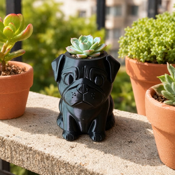 KGJQ 3D Printed Pug Planter Pot, Decorative Dog Flowerpot for Indoor Outdoor, Cactus Succulents Plants Container, Pet Lover Gift