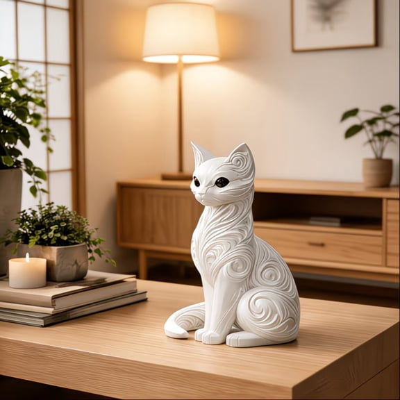 KGJQ 3D Printed Sitting Cat Figurine Ornament Baroque Carving Kitten Statue Sculpture Home Office Decoration Ornament Gift for Cat Lovers