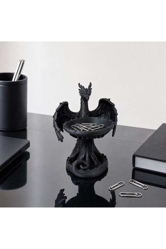 3D Printed Storage Tray, Matte Black Resin Flying Dragon Shape, Dustproof Jewelry Organizer, for Ring Earring Home Decorative