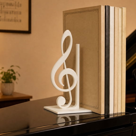 KGJQ 3D Printed Treble Clef Bookends, Music Note Shelf Organizer, Non-Slip Modern Bookend with Stable Support, Sturdy Music Themed Book Stand for Desk Decor