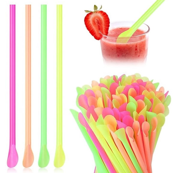 KGJQ 50/100Pcs Spoon Straw for Smoothie, 2 in 1 Disposable Straw with Spoon, Plastic Slush Straw for Milkshake Bubble Tea