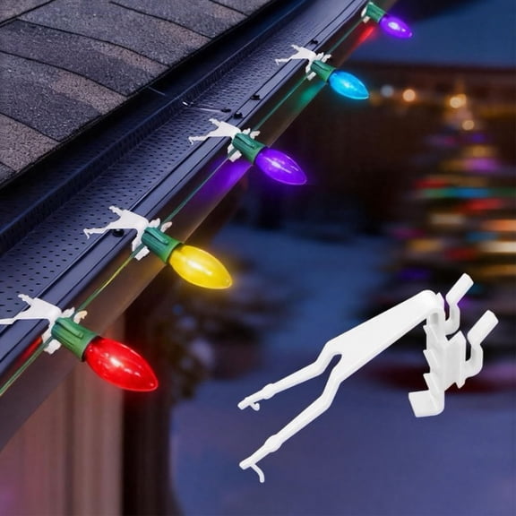 KGJQ 50Pcs Christmas Light Fixing Clips, Shingle Gutter Mounting C5 C6 C7 C9 Light Clips, Weatherproof Outdoor String Light Holder Hanger