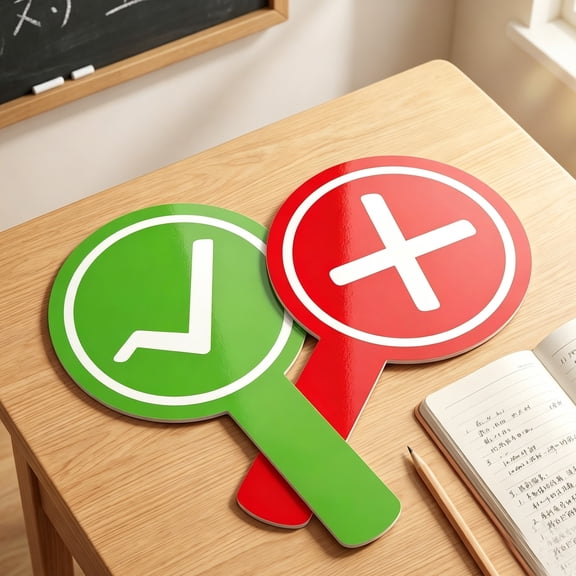 KGJQ 6PCS Yes/No Sign Paddles with Handle Comfortable Grip Voting Card Red Green Symbols Double-Sided Cards for Game Answering