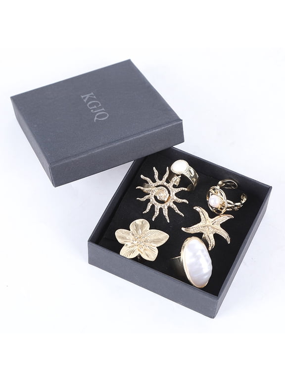6Pcs/Set Finger Ring Set Ocean Style Adjustable Ring Bohemian Style Stackable Rings for Women